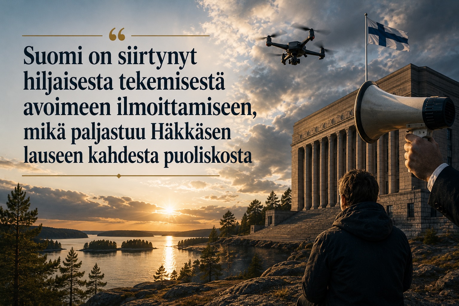 Suomi on siirtynyt hiljaisesta tekemisestä avoimeen ilmoittamiseen, mikä paljastuu Häkkäsen lauseen kahdesta puoliskosta