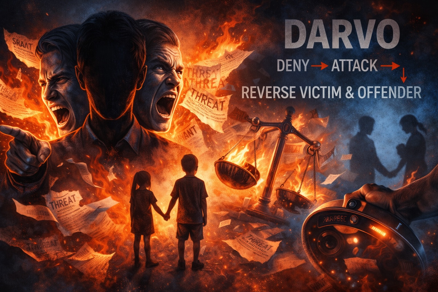 Kun naamio murtuu: DARVO, narsistinen kollapsi ja manipulatiivisen vanhemmuuden anatomia