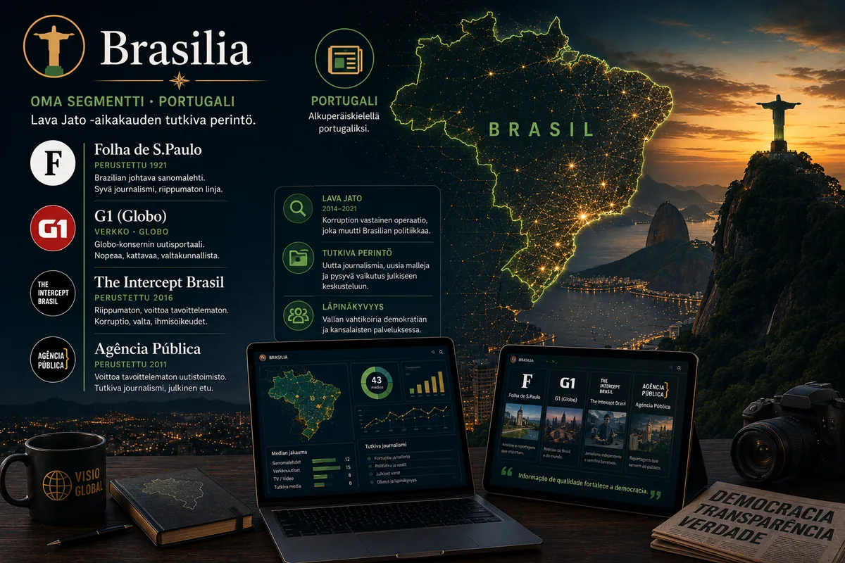 Brasilia — portugalinkielinen tutkiva perintö: Folha, G1, The Intercept Brasil, Agência Pública